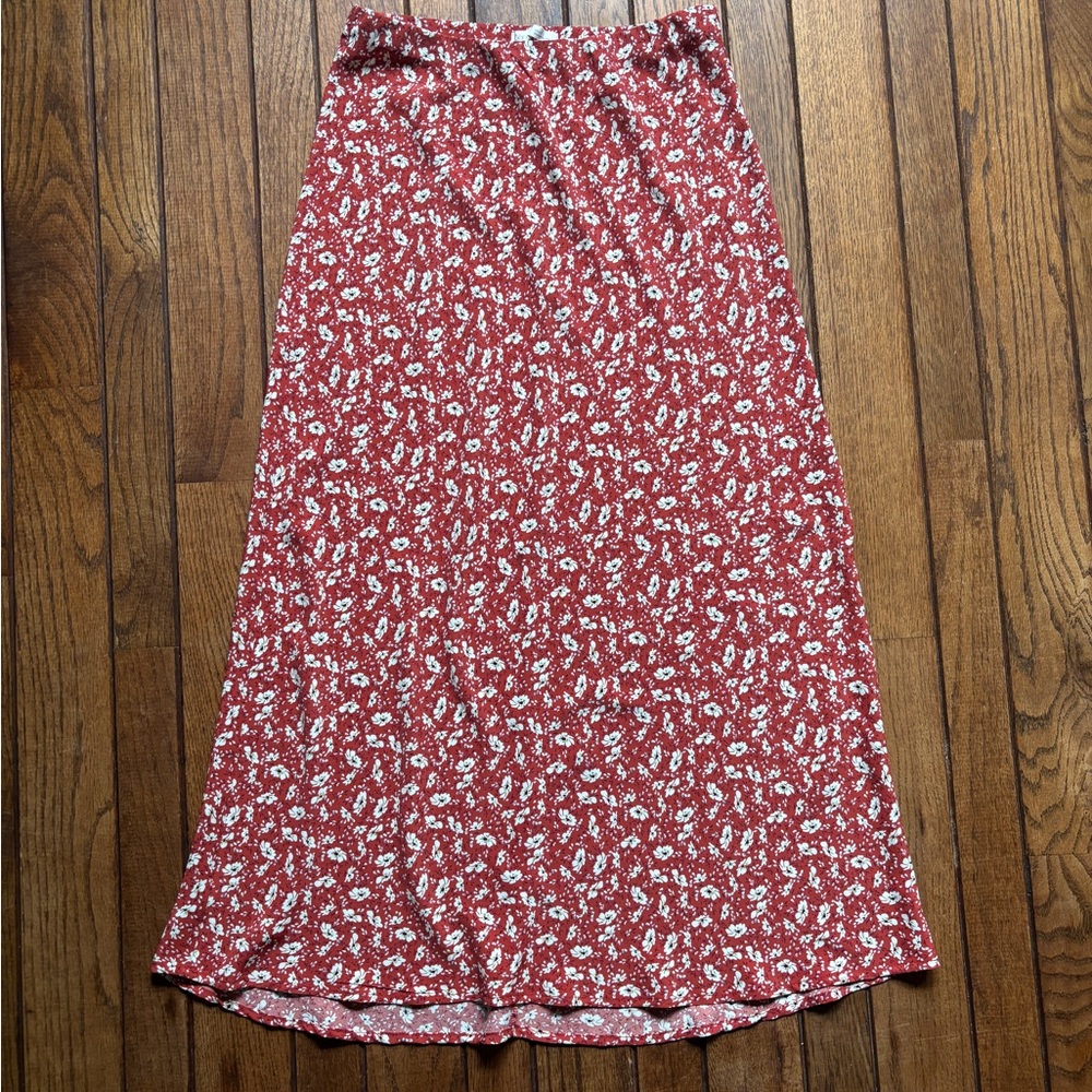 Floral Red Midi Skirt